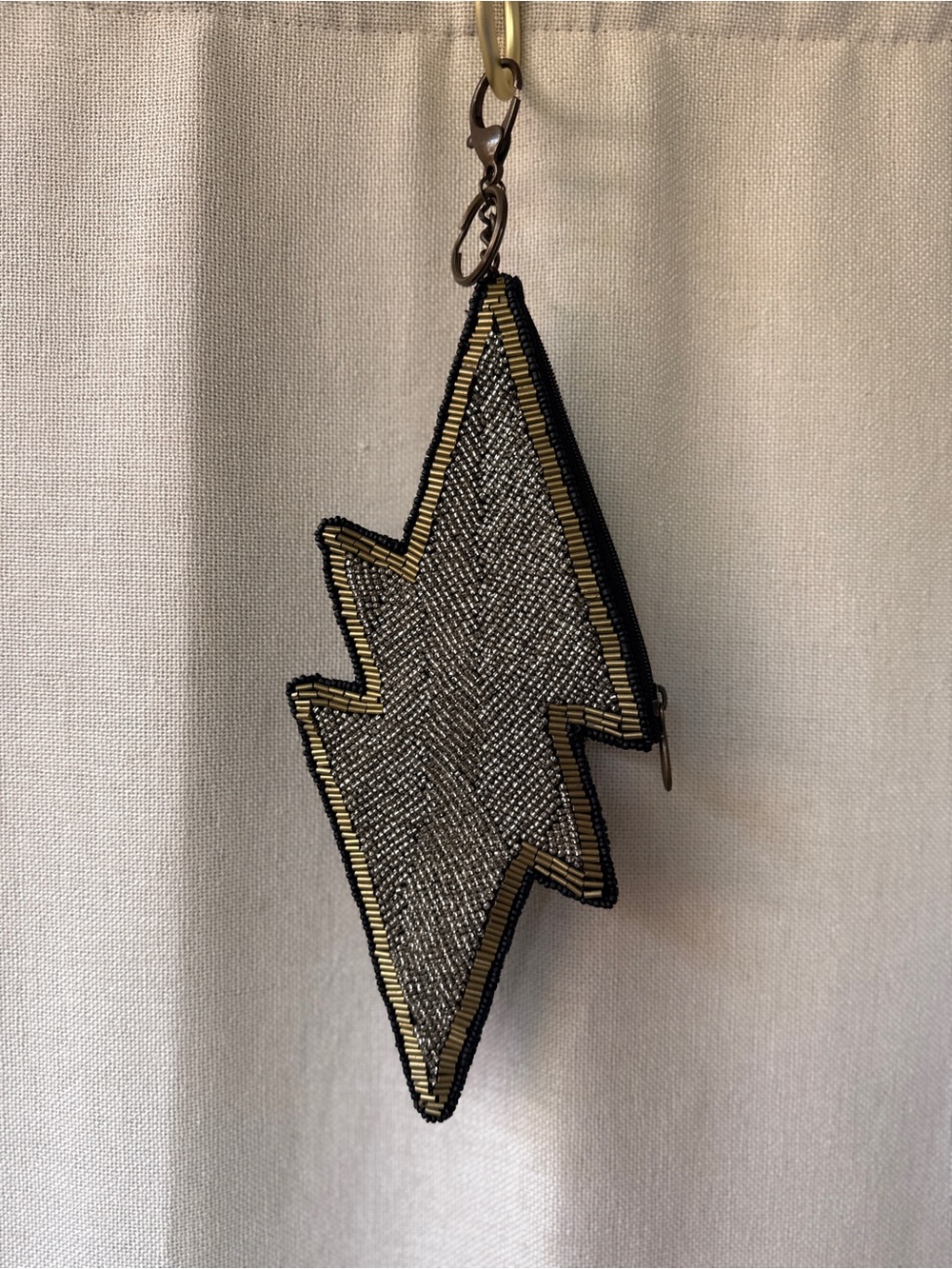 Mary Frances Beaded Lightning Bolt Clutch in Black & Gold